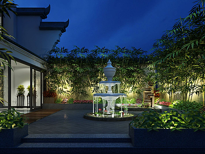 3d别墅绿植景观区模型