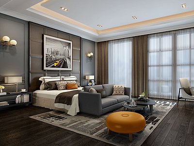 3d新现代沙发床一体形卧室模型