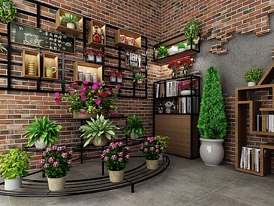 3d植物盆栽铁艺花架墙饰壁饰模型