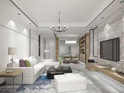 现代客厅空间3d模型