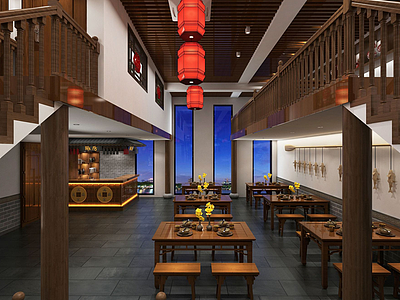 中式餐馆面馆模型3d模型