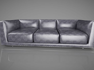 3d现代三人皮革沙发模型