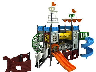 3d海盗船滑梯大型游乐设施模型