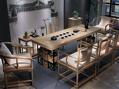 3d新中式茶桌组合模型