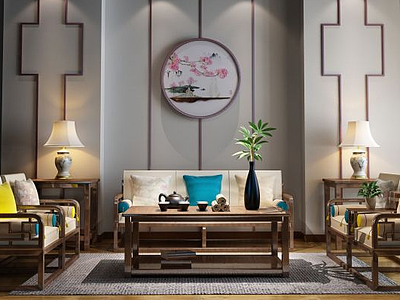 新中式禅意沙发组合模型3d模型