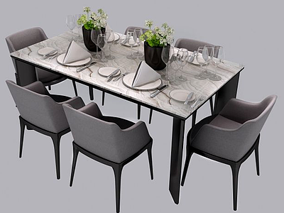 现代北欧餐桌椅组合模型3d模型