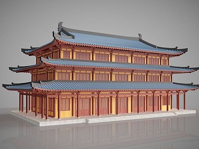 3d中国传统古建筑建筑外观模型