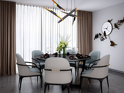 3d现代北欧餐桌椅吊灯组合模型
