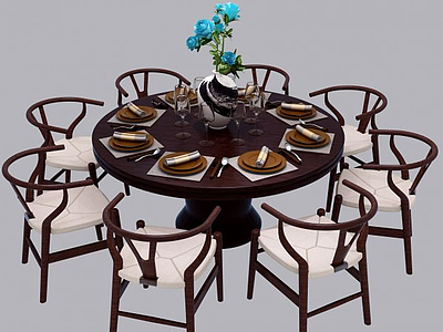 3d新中式餐桌椅组合模型