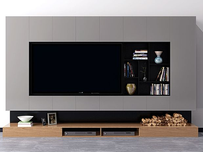 3d现代北欧电视背景墙电视柜模型