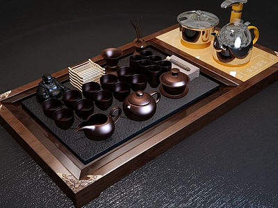 3d现代茶具组合模型