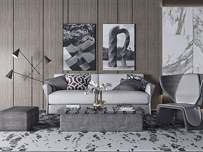 3d现代黑白灰沙发组合模型