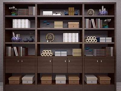 新中式酒柜书柜装饰柜模型3d模型