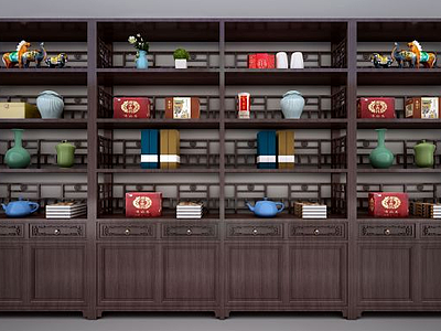 3d新中式酒柜书柜装饰柜模型