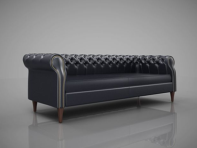 美式皮革多人沙发3d模型