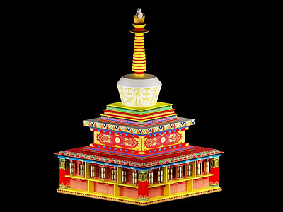 西藏白塔，舍利塔，转经筒模型3d模型