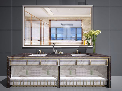 新中式卫浴柜洗脸台面3d模型