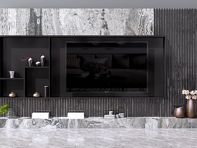 3d现代北欧电视背景墙电视柜模型