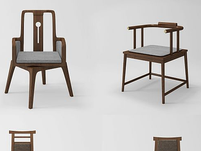 3d新中式实木椅组合模型