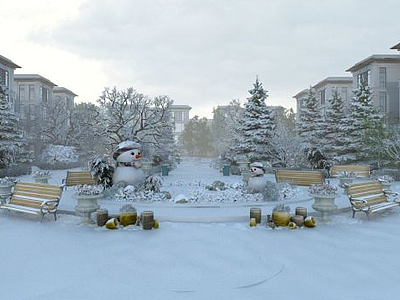 3d雪景别墅模型
