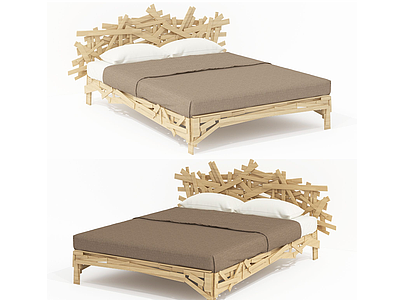 3d现代设计布艺双人床模型