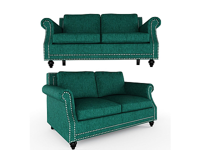 3d现代绿皮双人沙发模型