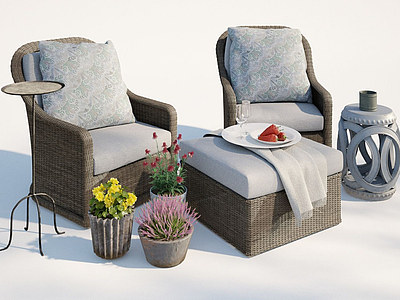3d现代户外庭院休闲椅模型
