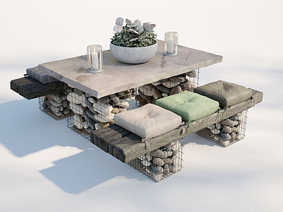 3d工業風復古風戶外桌椅模型