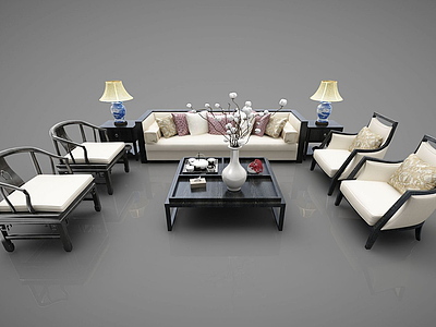 中式沙发茶几模型3d模型