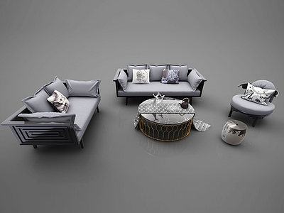 3d沙发茶几组合模型