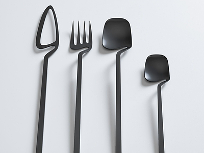 3d现代厨房餐具勺子叉子模型
