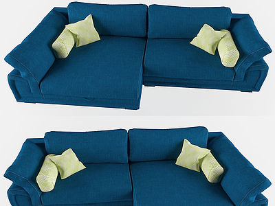 3d现代棉麻布艺拐弯沙发模型