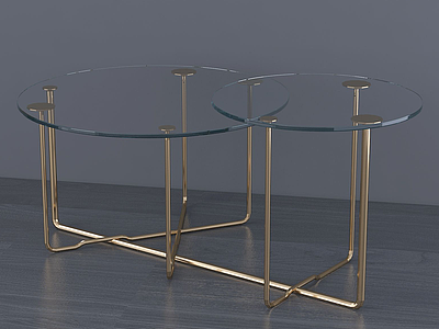 3d现代简约玻璃圆桌茶几模型