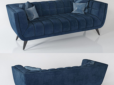 3d现代休闲宝蓝抱枕双人沙发模型
