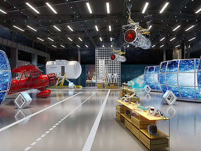 3d工业风飞机航天展厅展馆模型