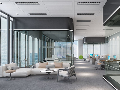 3d现代开放式办公区办公室模型