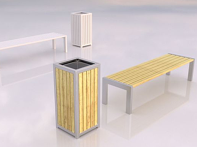 垃圾箱与凳子模型3d模型