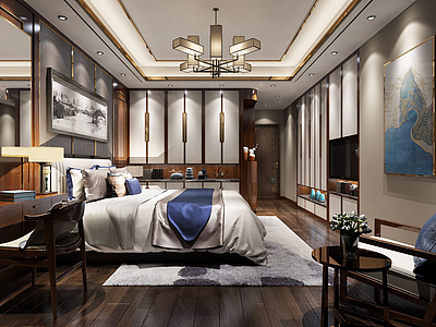 中式风格的卧室模型3d模型