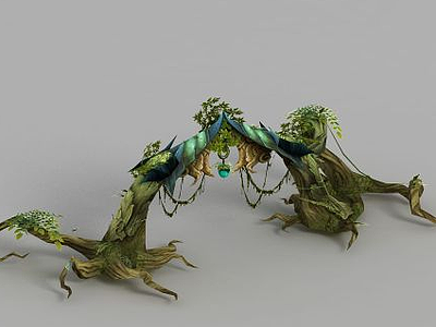 3d魔兽世界树木大门场景装饰模型