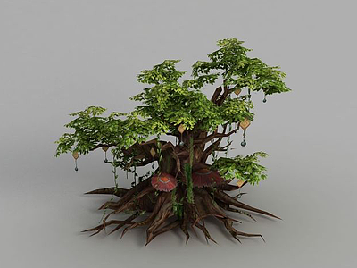 3d魔兽世界游戏大树场景装饰模型