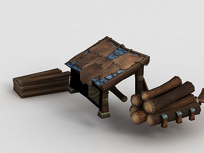 3d魔兽世界游戏木材木屋模型