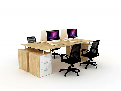 四人位办公桌3d模型