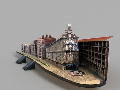 3d动漫城堡街景模型