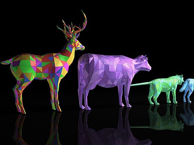 3d彩色多边形动物模型