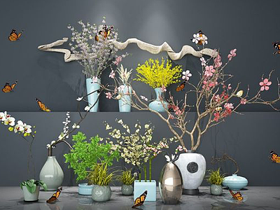 3d盆景<font class='myIsRed'>植物组合</font>新中式花艺模型