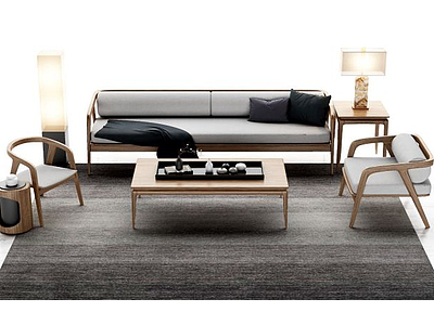 3d新中式组合沙发模型