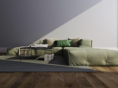 3d现代L型布艺沙发组合模型