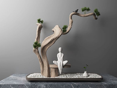 新中式松树任务雕塑摆件3d模型