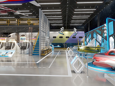 工业风飞机航天展厅展馆3d模型
