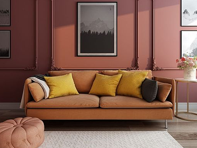 3d欧式简约客厅双人沙发模型